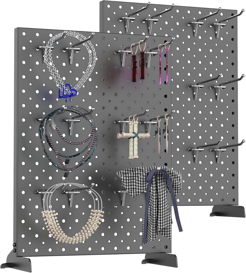 TORACK Pegboard Display Stand for Craft Shows & Fairs, 12 x 16 in Metal Tabletop Pegboard Display with Hooks for Christmas Fair Event(Black, Pack of 2) - Image 1